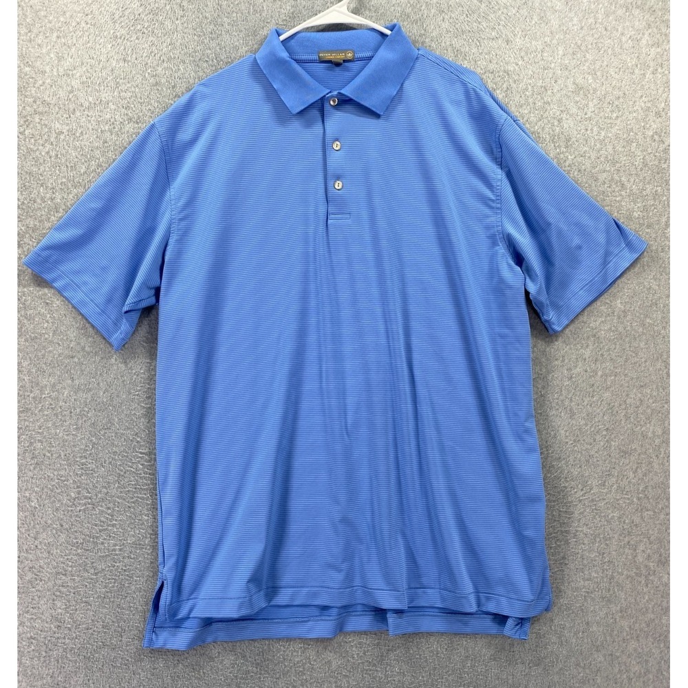 Peter Millar Summer Comfort Mens XL Blue Striped Stretch Polo Golf Shirt Sports